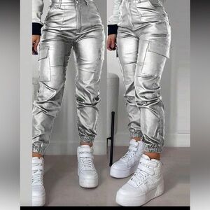 SHEIN Metallic Silver Jogger Pants